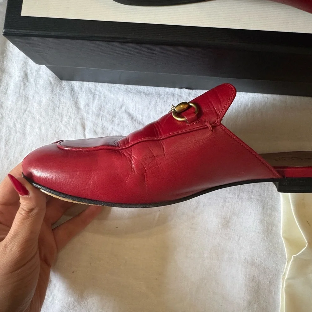 Gucci Burgundy Leather Mules with Gold Detail - Picture 10 of 10